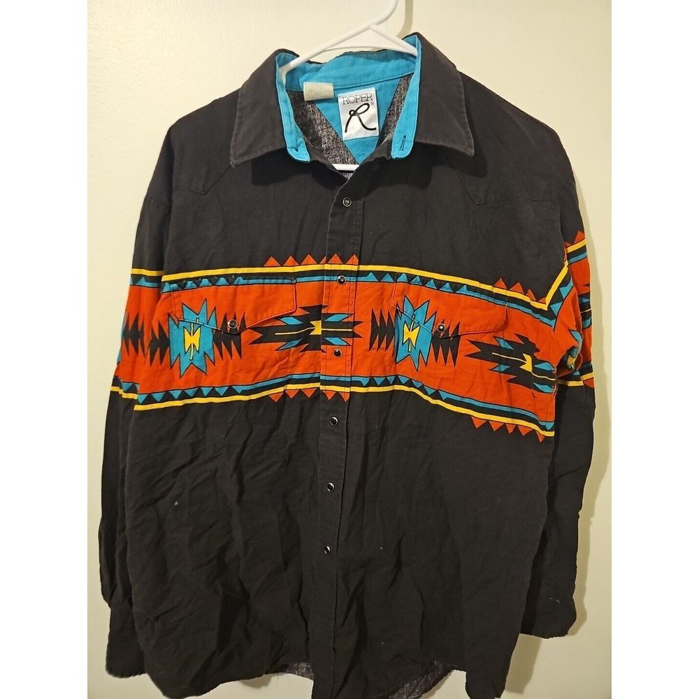 Vintage Roper Button Up AOP Aztec Print Shirt Long Sleeve USA Made Large